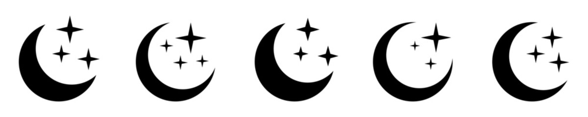Crescent moon with stars icon. Night icon. Crescent moon icon.