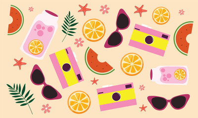 Summer Party Items with Fruit and Sunglasses