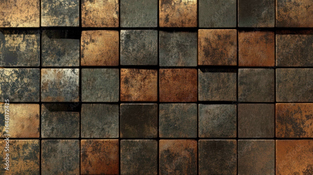 Aufkleber abstract metal cube pattern background with a rusty and industrial aesthetic.