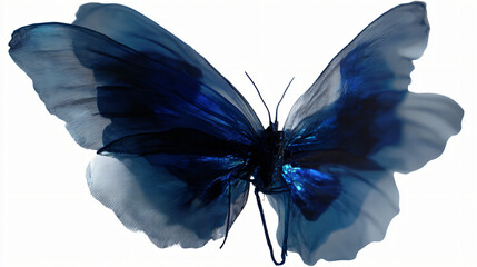 Blue butterfly graphic on transparent background for design.
