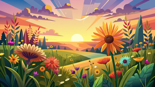 Very beautiful sunset beauty sunlight rural sunshine wildflower highcoloured flower sun meadow sunbeam sunflower sun beautiful wildflower nature sunflower flower ornamental sunflower setting field mea