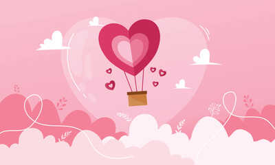 Happy Valentines Day Vector Background Scene with Cute Couple Illustrations and Warm Accents