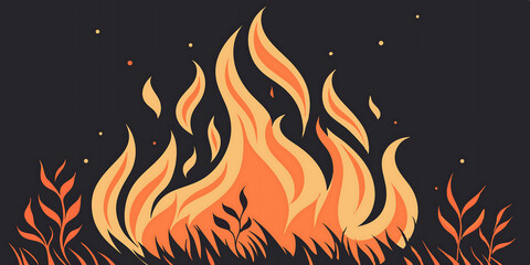 Wall of fire. On black background.