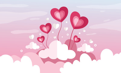 Romantic Valentines Day Vector Background Illustration with Elegant Hearts and Floral Elements
