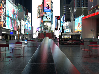 Obraz premium 3d rendered backdrops from a fictional New York city's shopping center by night isolated on transparent background