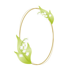 Oval frame with lily of the valley flowers. Vector illustration.