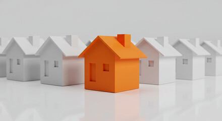 Bright orange home highlighted in white housing row for standout residential design or housing choice