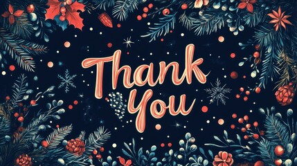 Festive thank you card with winter botanicals