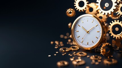 Fototapeta premium Elegant clock surrounded by intricate gold gears