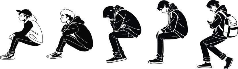 different kind of sitting position silhouette vector art