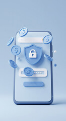 Mobile payment security concept with lock and coin icons for digital banking design