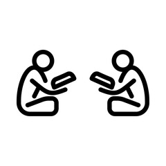 learning together outline icon. stickman line art illustration.