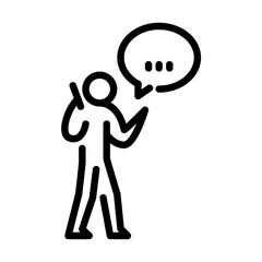 talk on phone outline icon. stickman line art illustration.