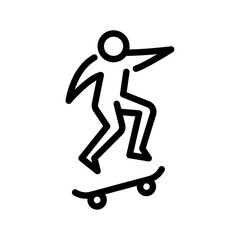 playing skateboard outline icon. stickman line art illustration.