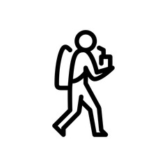 walking while drinking outline icon. stickman line art illustration.