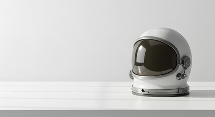 modern astronaut helmet displayed on a table for International Space Day