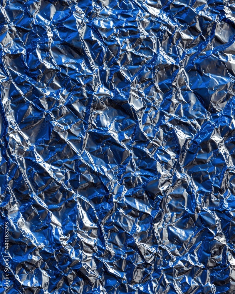 Poster shiny foil layer with crinkled surface texture creating unique light reflections and visual interest