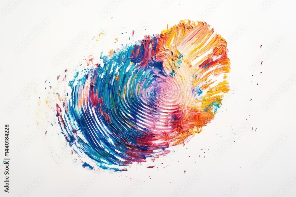 Poster abstract painting featuring a colorful swirl pattern on a white background with textured strokes