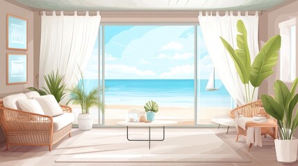 Coastal living room with ocean view.