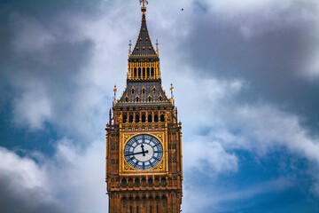 Gros plan sur la tour de l’horloge de Big Ben à Londres sous un ciel nuageux