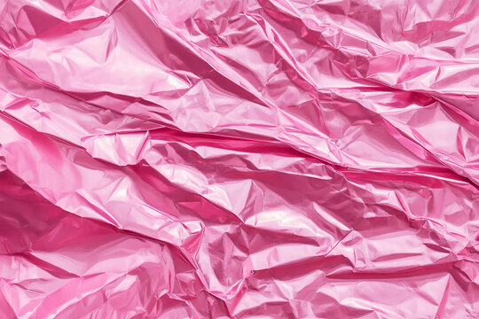 Vibrant metallic pink wrinkled paper background evokes nostalgia for the 90s and 2000s with its retro holographic look