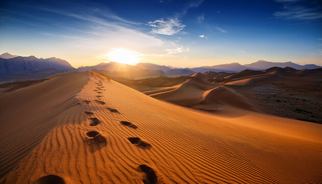 sunset footprints desert dunes mountains landscape travel