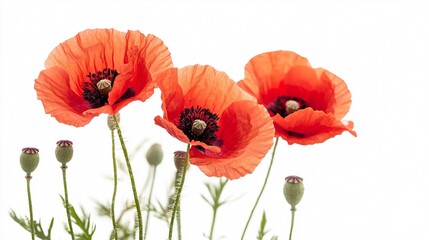 Obraz premium Vibrant Poppy Flowers in Isolation on White Background for Creative Designs