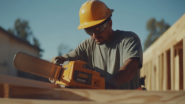Construction Worker Using a Chainsaw