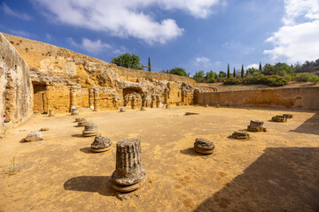 Roman necropolis showing ancient ruins and columns in Carmona, Spain