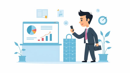 Fototapeta premium Unlock Business Potential: AI-Powered Insights for Enhanced Digital Strategy & Operational Efficiency with Advanced Deep Learning & Real-Time Data Processing - Cute Vector Illustration