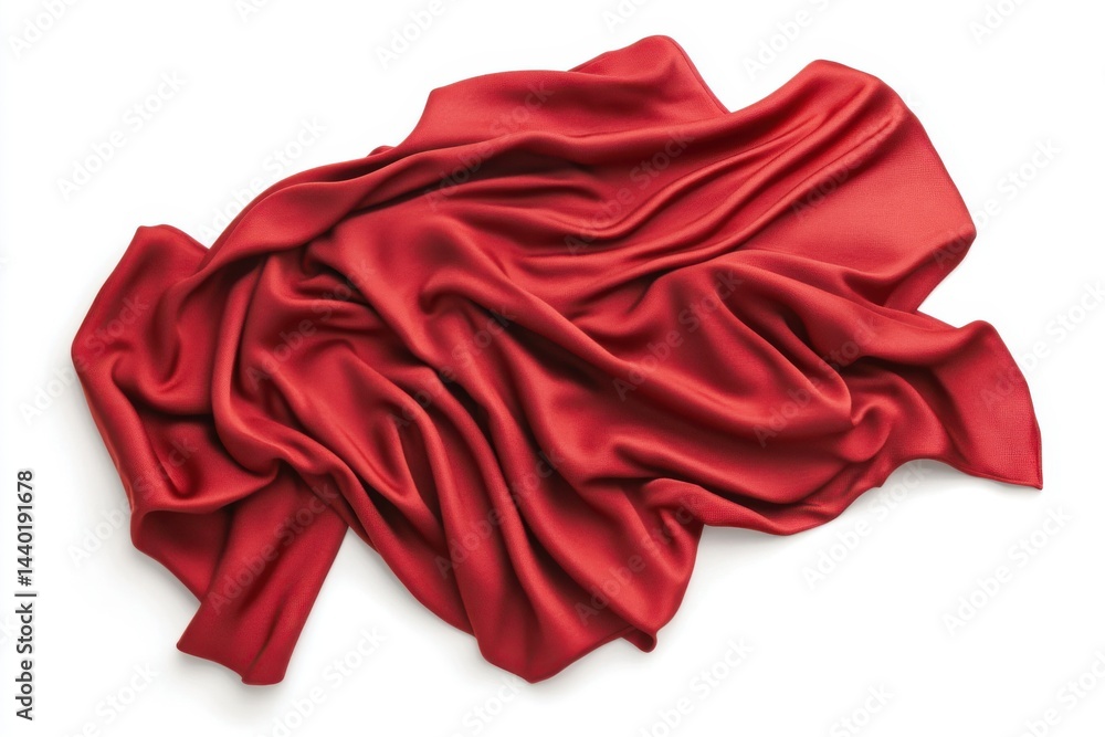 Poster a draped piece of red fabric with soft folds and shadows on a white background in a studio setting