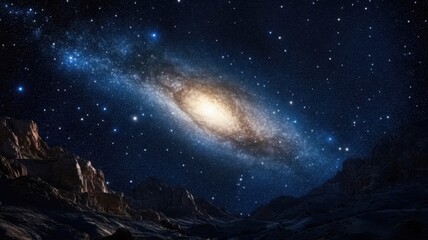 Fototapeta premium Majestic Andromeda Galaxy shines brightly over a remote desert night sky filled with stars