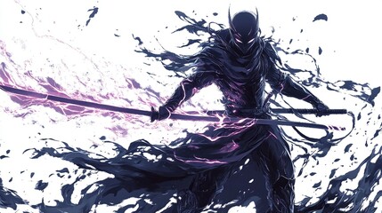 Dark ninja warrior wielding glowing katana.