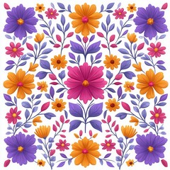 Cinco de mayo festival concept. Colorful floral pattern with various flowers and leaves.