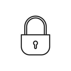 Outlined black isolated illustration of private protected padlock with keyhole. Vector icon in flat style