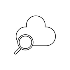 Magnifying lens glass with a cloud black outlined isolated cyberspace sign. Vector icon in flat style