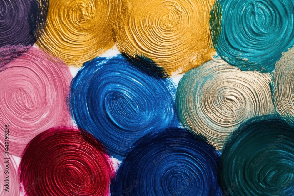 Poster a vibrant array of textured circular paint strokes creating an abstract colorful background design