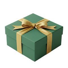 Obraz premium Green gift box with Elegant golden ribbon and Elegant golden bow on white or transparent background, PNG