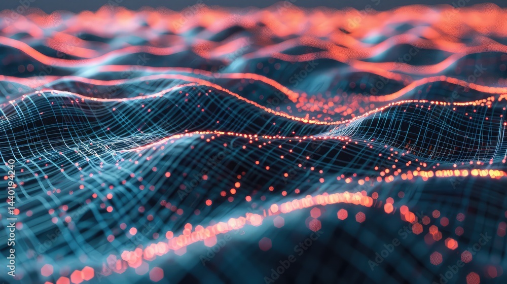 Poster abstract technology background with interconnected glowing nodes, lines, and bokeh circles,abstract 