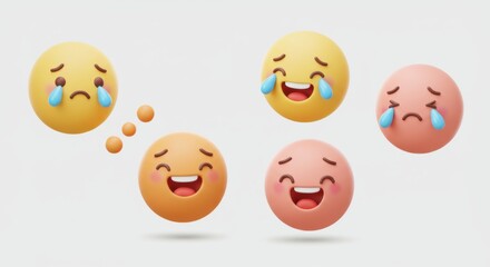 Naklejka premium Emoji Circle Dynamics: Joy, Sadness, and Isolation.