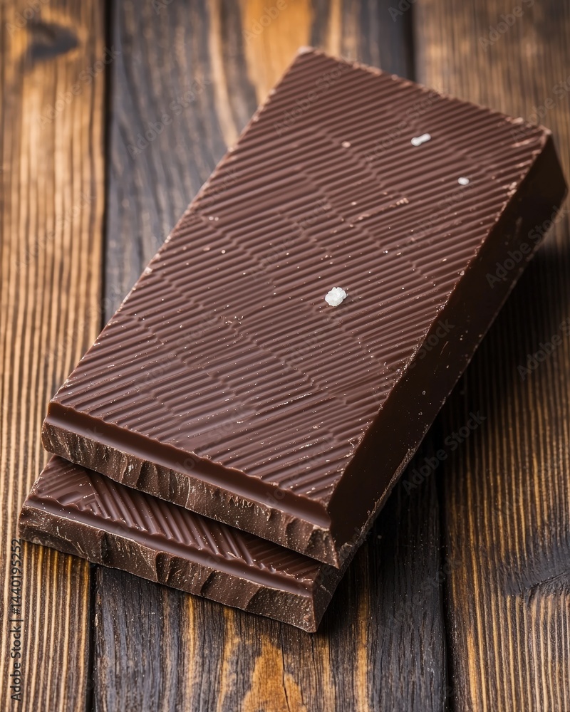Poster tempting chocolate bar displayed on a clean surface highlighting its smooth surface and rich color