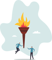 Successor plan, baton pass or transfer to new chosen leader, change new CEO or collaboration to achieve goal and win .character for design.