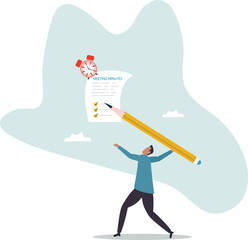 Meeting minutes, lecture summary or meeting conclusion document, effective writing for discussion plan,character for design.