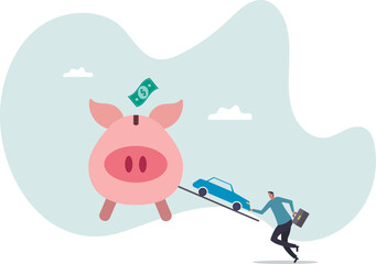 Saving money for new car, automobile expense and cost or car loan .character for design.