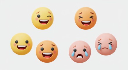 Fototapeta premium Round Expressions: Joy to Tears, 3D Rendered Emojis on White Background
