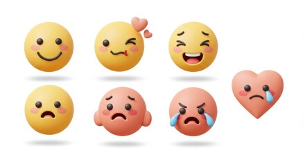 Obraz premium Assorted 3D Emoji Set: Joyful, Lovestruck, Tearful, and Sad Expressions.