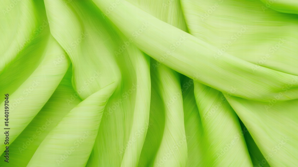 Poster a close-up view of a rich green fabric displaying its texture and vibrant color in natural light