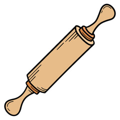 Hand drawn cartoon rolling pin on a white background.