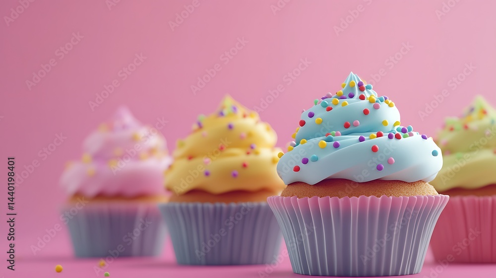 Poster delectable cupcakes with frosting: a tempting array of frosted cupcakes, each a miniature work of ar