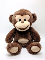 Fototapeta premium Cuddly Plush Monkey Toy: A charming close-up of a friendly stuffed monkey, featuring a warm, inviting smile and soft, plush fur. This endearing toy is designed for playful companionship.